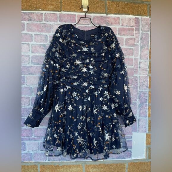 Sister Jane Shooting Star Embroidered Mini Dress Navy and Silver  medium - Picture 6 of 17